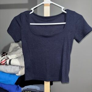 Juniors Navy Ribbed Square Neck Crop Top